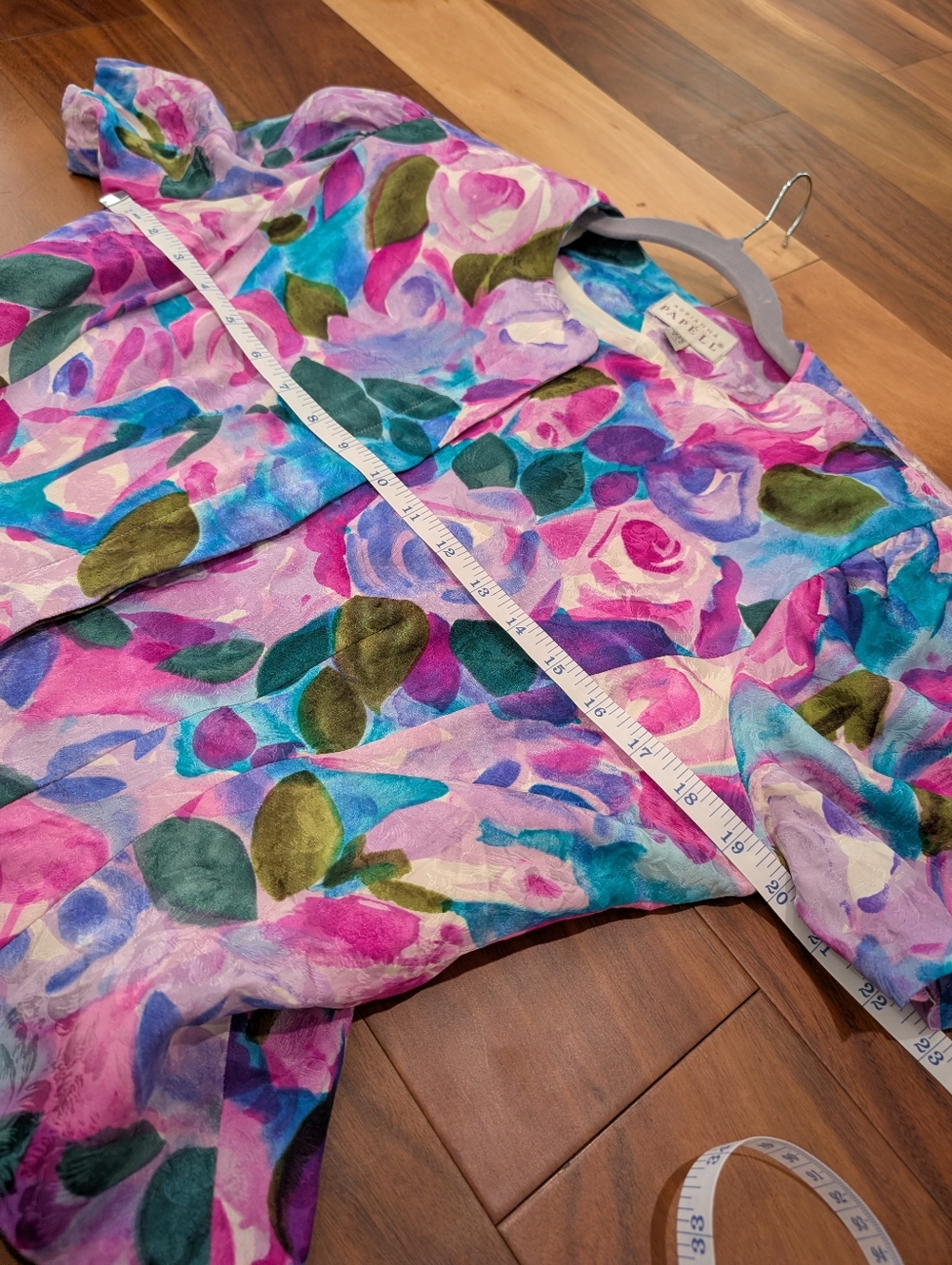 Adrianna Papell Vintage Soup Silk Floral Button DownTop - Teal Pink Purple Sz 10 - Picture 7 of 8